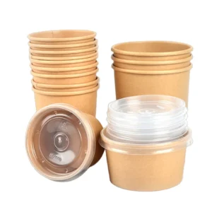 Disposable 32oz Kraft Paper Soup Bowl Cup with Lid for Takeaway Snacks Milk & Salad