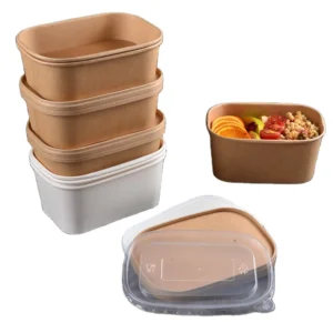 650ml Disposable Takeaway Rectangle Salad Noodle Bowl Kraft Paper Food Packing Bowl for Restaurant