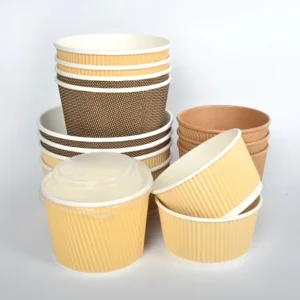 Corrugated Disposable Round Kraft Paper Soup Container 750ml 1100ml Take Away Fruit Food Salad Bowl