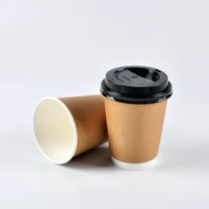4oz 8oz 12oz Disposable Gold Foil Stamping Custom Logo All Black Hot Double Walled Coffee Cups