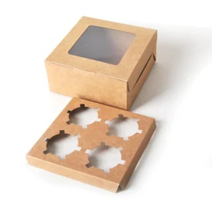 Kraft White Cardboard Muffin Box with Window for Cupcakes Bakery Paper Sushi Snacks Cookies Stamping Embossing Box Folders