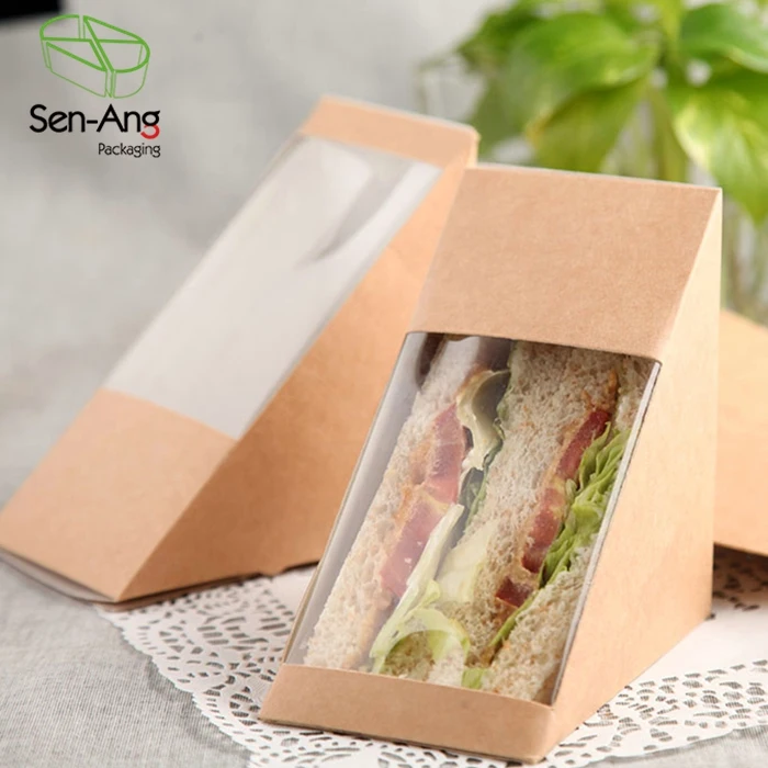 Yellow White Triangle Reusable Pp Paper Packaging Sandwich Wrap Box - Image 3