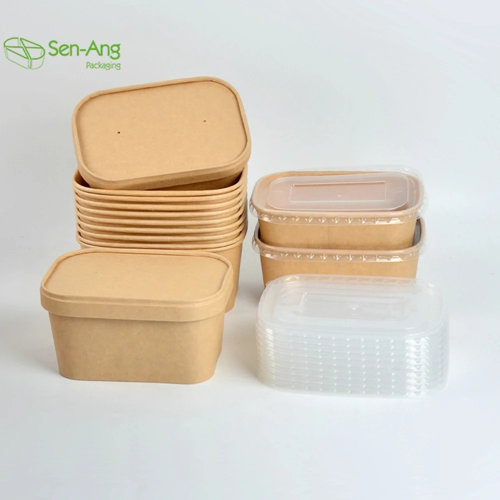 Quarter Salad Square Rectangular 1000Ml Take Out Paper Soup With Lid Kraft Bowl - Image 3