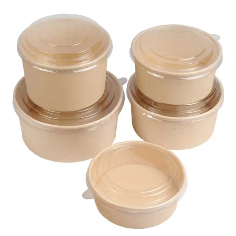 Printable Microwave Disposable Food Packaging Hot Container Round White Kraft Paper Soup Bowl With Lid - Image 4