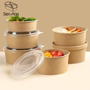 Print Disposable Cup Custom Kraft Salad Bowl Lid Cover Round Dessert Single Wall Paper Soup Bucket