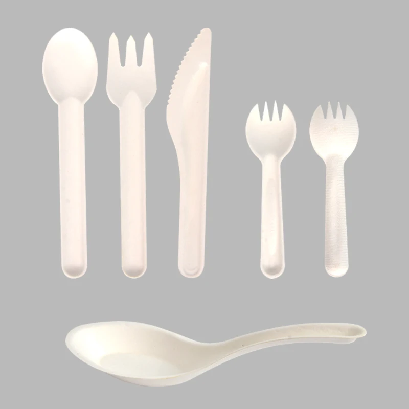 Biodegradable Disposable Cutlery Dinner Sugarcane Paper Plates Set Forks Knives Spoons Set - Image 4
