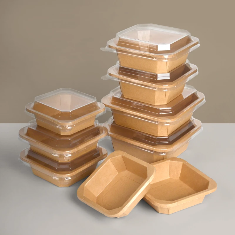Disposable Fast Food Packaging Box 500ml Square Paper Salad Container Takeaway Octagonal Kraft White Paper Box Bowl - Image 3