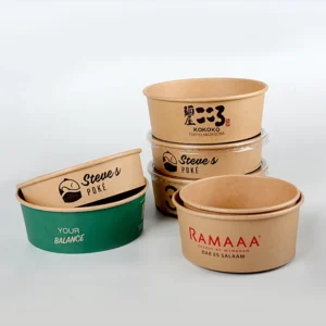 Eco-friendly Round Kraft Takeaway Food Packaging Containers With Lid Customizable Logo Sets