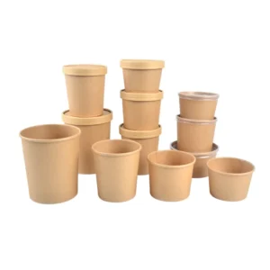 Paper Kraft Soup Cup 15oz 450ml Hot Food Container Fast Food Noodle Bucket With Vented Flat Lid Takeout Food Pack