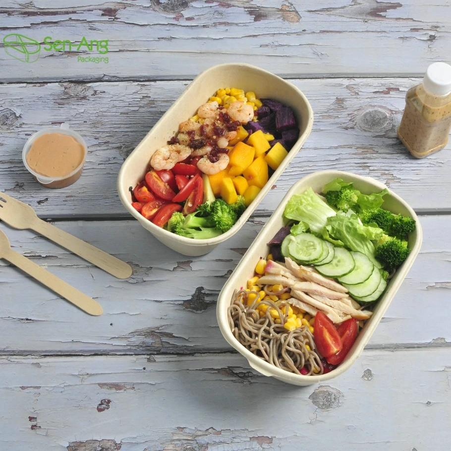 Wholesale Out 700Ml Sugarcane Take Way Meal Food Lid Compartment Clam Shell Container Clamshell Cake Paper Pulp Box - Image 3