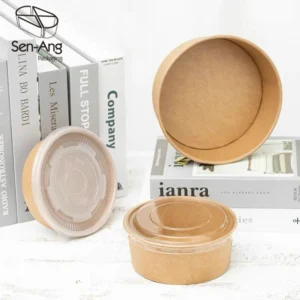 Factory Take Away Salad Pack Cup Bucket Lid Square Kraft Packing Container Disposable Paper Bowl for Soup