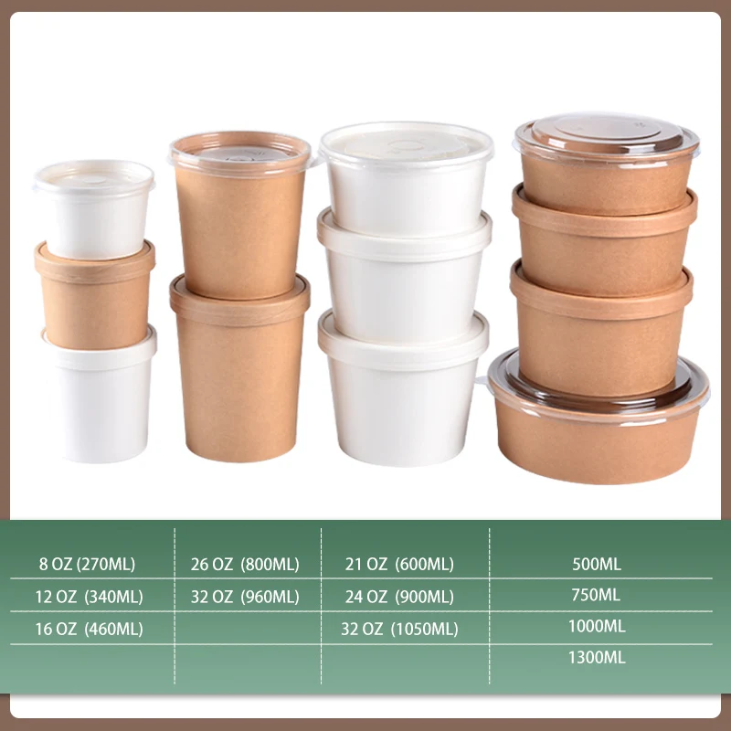 1300ml 1500ml Paper Soup Container Disposable Soup Cup Bucket with PP or PET Lid - Image 4