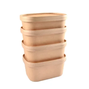 1000ml  Disposable Takeaway Rectangle Salad Noodle Bowl Kraft Paper Food Packing Bowl for Restaurant