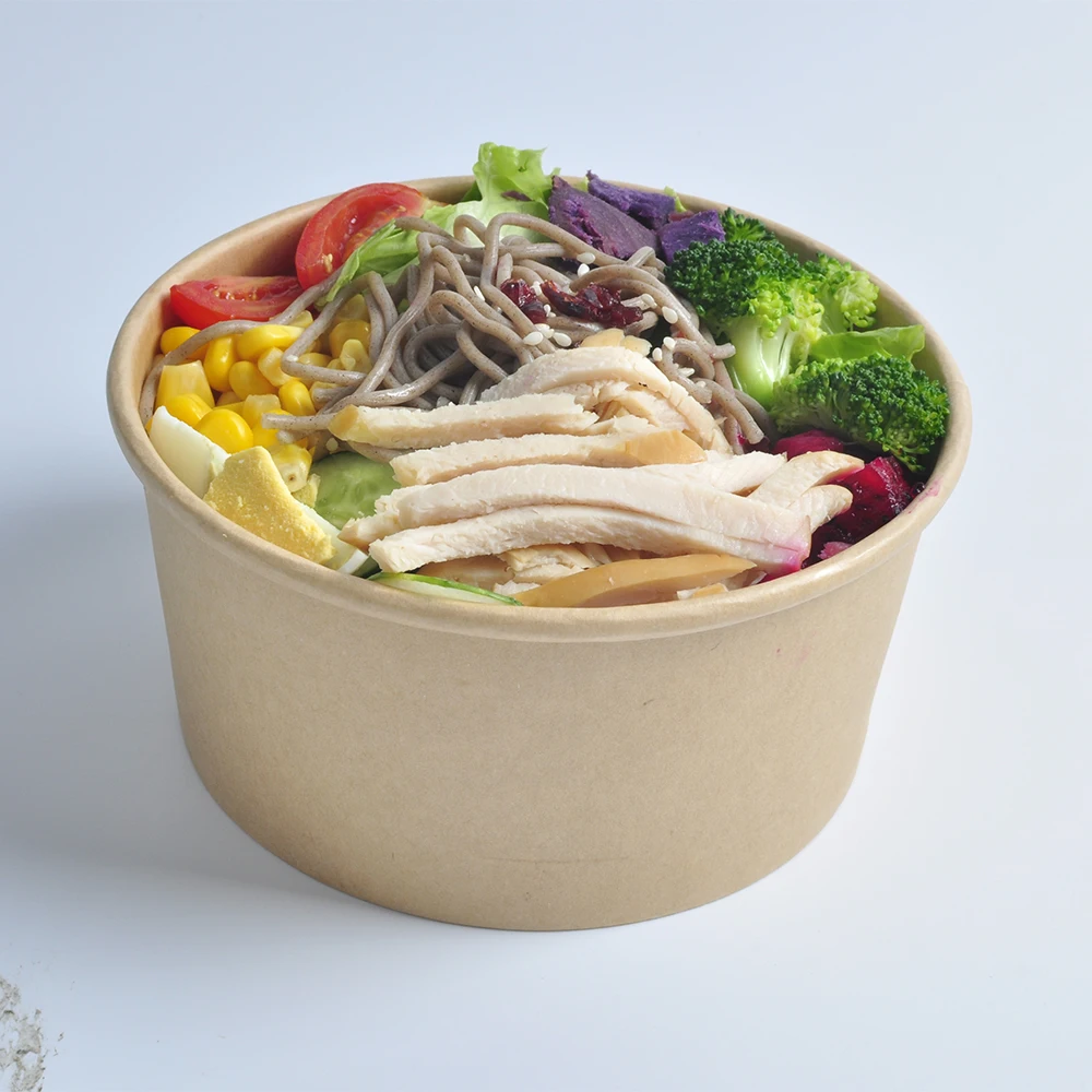 Disposable Eco Friendly Kraft Paper Salad Bowl with Lid Customizable Logo 1100ml Capacity Wholesale - Image 6