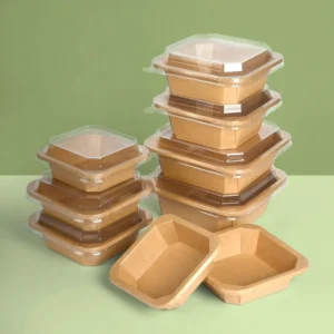 Salad Rectangle Takeaway Kraft Paper Octagonal Bowl with Lid