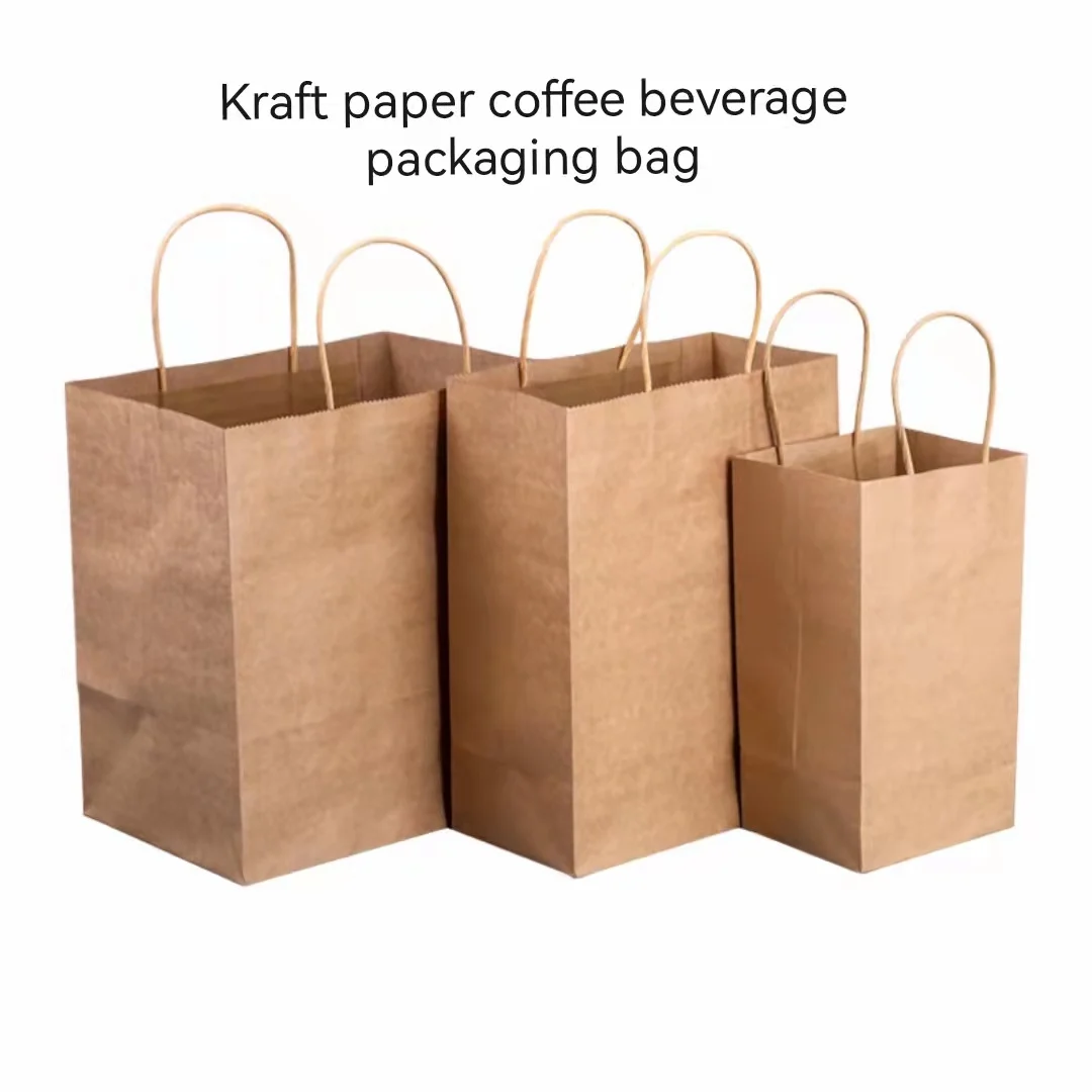 Custom Your Own Logo Size Color Cheap Food Take Away Bown Kraft Paper Bag with Handle - Image 2