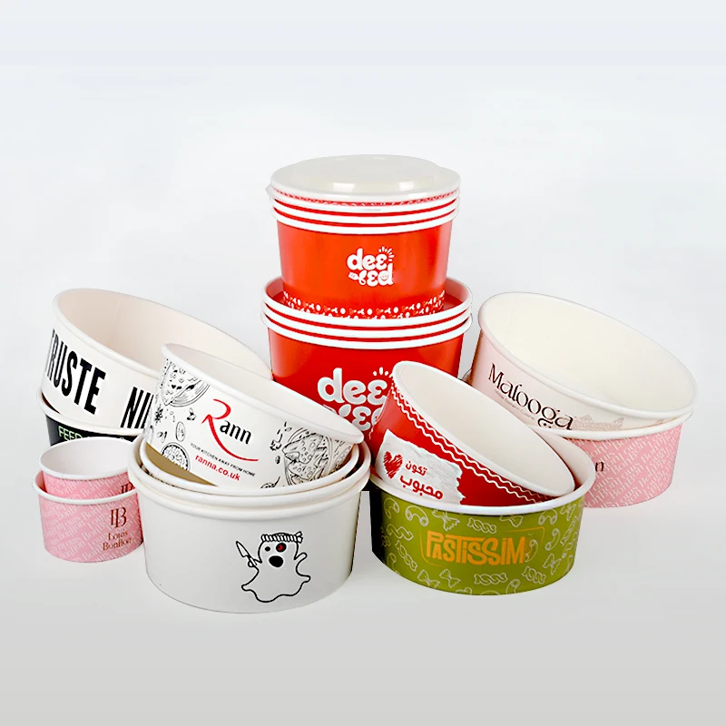 White Brown Takeout Round Waterproof Oilproof Soup Disposable Kraft Paper Salad Bowl with Lid