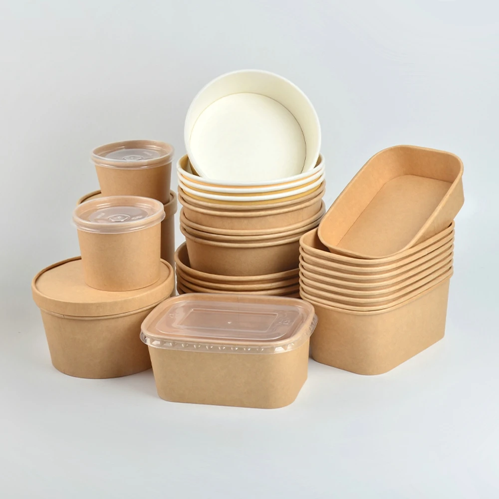 ODM OEM Disposable Round Brown Eco-Friendly Take Away Fast Packaging Kraft Paper Salad Bowl with Lid - Image 4