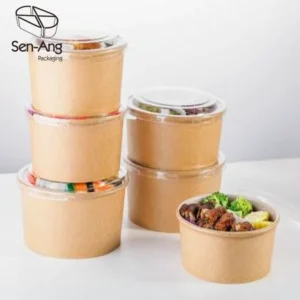 Kraft Paper Pet Lid Kraf Double Wall Disposable Round 1000Ml 1200Ml 1300Ml Clear Salad Bowl