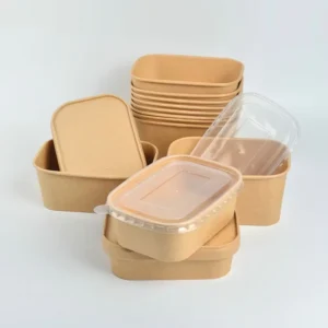 Best Price Small Shallow 1100Ml Salad Soup Cup With Lid Disposable Take Away Kraft Paper Bowl