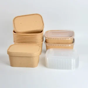 Wholesale Custom Print Kraft Paper Food Storage Container Takeout Box square Paper Bowl
