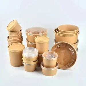 Eco Friendly Camping Disposable Round Waterproof Oilproof Kraft Paper Salad Bowl with PP & Paper Lid