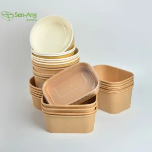 Best Selling Brown Meal Box 580Ml White Paper With Lid Disposable Salad Bowl