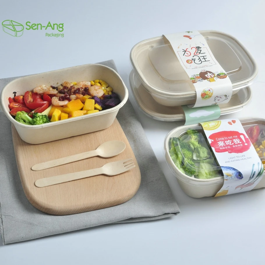 New Product 700Ml Sugarcane Tray Take Away Food Pulp Plate Multi Compartment Bagasse Lunch Box With Lid - Image 6