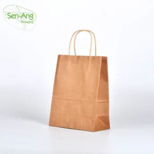 Eco Friendly Cmyk Printing Wholesale Handle Green Food Grade Paper 50pcs Kraft Paper Bag Disposable