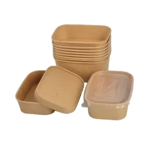 Takeaway Container Take Away Box Lid Salad Round Square Rectangular 1300Ml Kraft Paper Bowl