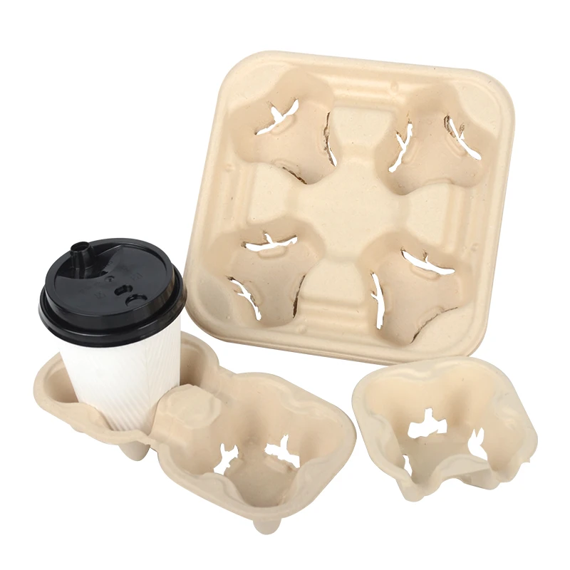Sugarcane Bagasse Cup Holder Custom Corrugated Disposable Paper Cup Holder Tray Wholesale Recyclable Beverage Carrier - Image 3