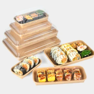 Food Packaging Custom Biodegradable Disposable Take Away Kraft Paper Sushi Boat Tray Container With Lids