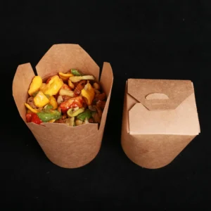 Eco-friendly Recyclable Customizable Matt Lamination Sushi Udon Noodle Doner Kebab Base Kraft Paper Pasta Box for