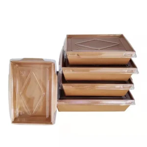 Wholesale Custom Kraft Paper Box Disposable Eco Friendly Kraft Paper Take Away Box with Clear Lid
