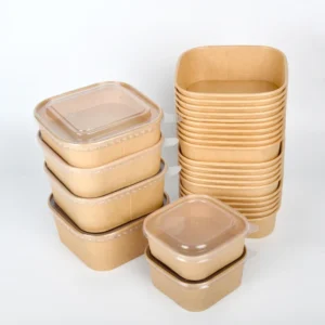 Disposable 1400ml Rectangular Kraft Paper Fruits Bowl Salad Food Container Takeout Rectangular Paper Bowl