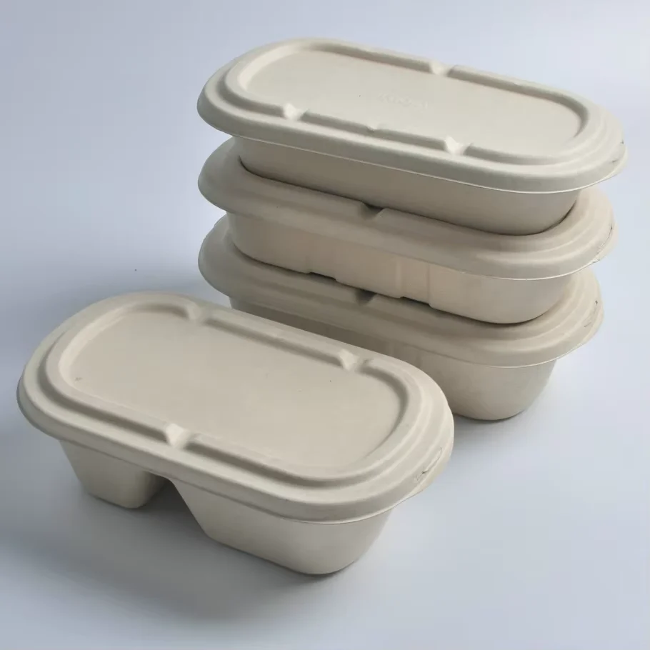 Factory Wholesale Disposable Paper 800Ml Sugarcane Pulp Food Lid Compartment Clam Shell Take Away Bagasse Box