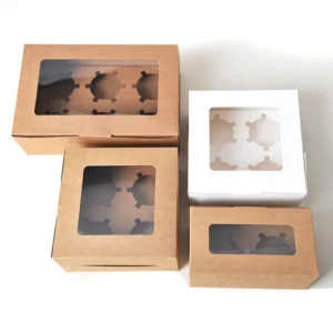 Kraft White Cardboard Muffin Box with Window for Cupcakes Bakery Paper Sushi Snacks Cookies Stamping Embossing Box Folders