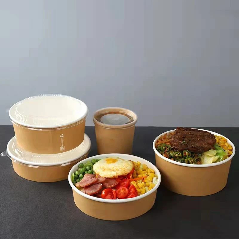 Customized Design Containers Wholesale Eco-friendly 1300ml Soup Salad Cups With Lid Food Paper Bowl Kraft - Image 2