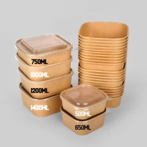 White Brown Takeout Square Waterproof Oilproof Soup Disposable Kraft Paper Square Bowl with Lid