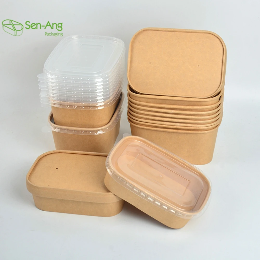 Takeaway Container Round Square Pet Lid Disposable Take Away Kraft Paper Bowl - Image 5