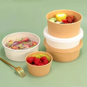 Eco Friendly Disposable Round Kraft Paper Salad Bowl with PP/Paper Lid for Soup Custom Logo & Color Available