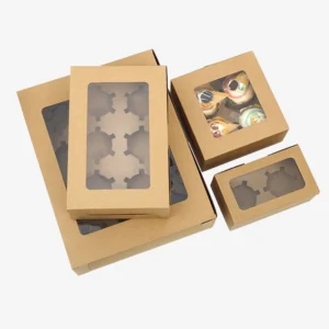 Kraft White Cardboard Muffin Box with Window for Cupcakes Bakery Paper Sushi Snacks Cookies Stamping Embossing Box Folders