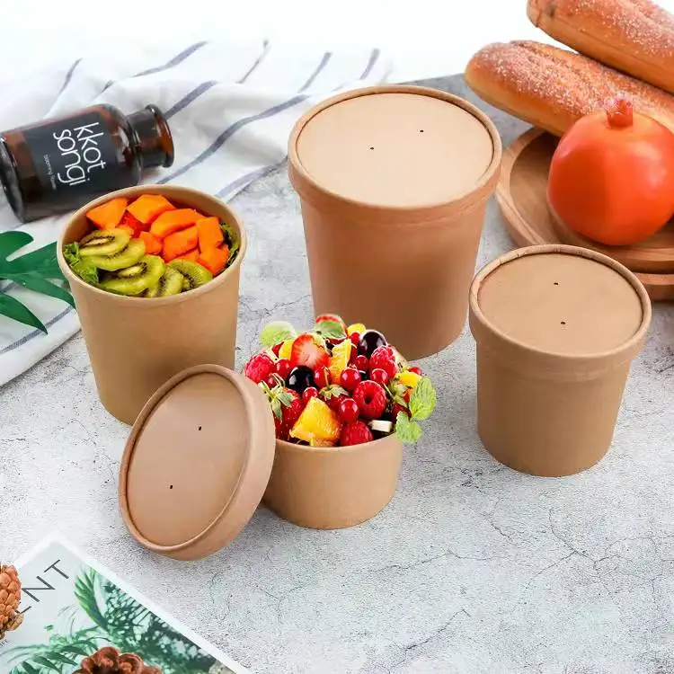 Bio Kraft Paper Soup Container Disposable Soup Cup Bucket Paper Bowl With Lid Take Away Box Food Container - Image 3