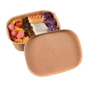 Paper Lids Disposable Takeaway Rectangle Salad Noodle Bowl Kraft Paper Food Packing Bowl for Restaurant