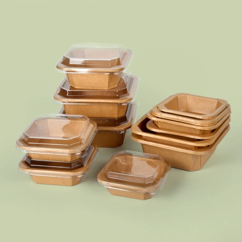 1L Disposable Eco-Friendly Takeaway Kraft Paper Octagonal Bowl with PET Lid for Salad Pet Food & Bread - Image 6