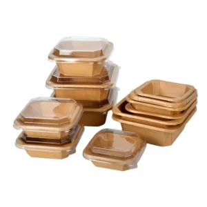 Kraft Paper Octagonal Bowl PET Lid Waterproof Eco-Friendly Disposable Customizable Snack Pet Food Salad Containers 1L