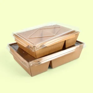 Best Selling Sushi Bento Pasta Take Away 1400Ml Paper Packing Box for Food Two Cell Container