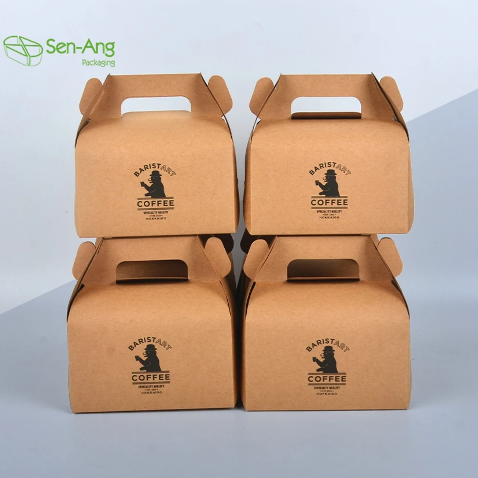 Custom Paper Gable Donut With Handle Food Packaging for Cake Box Bakery Box Cake Packaging - Image 4