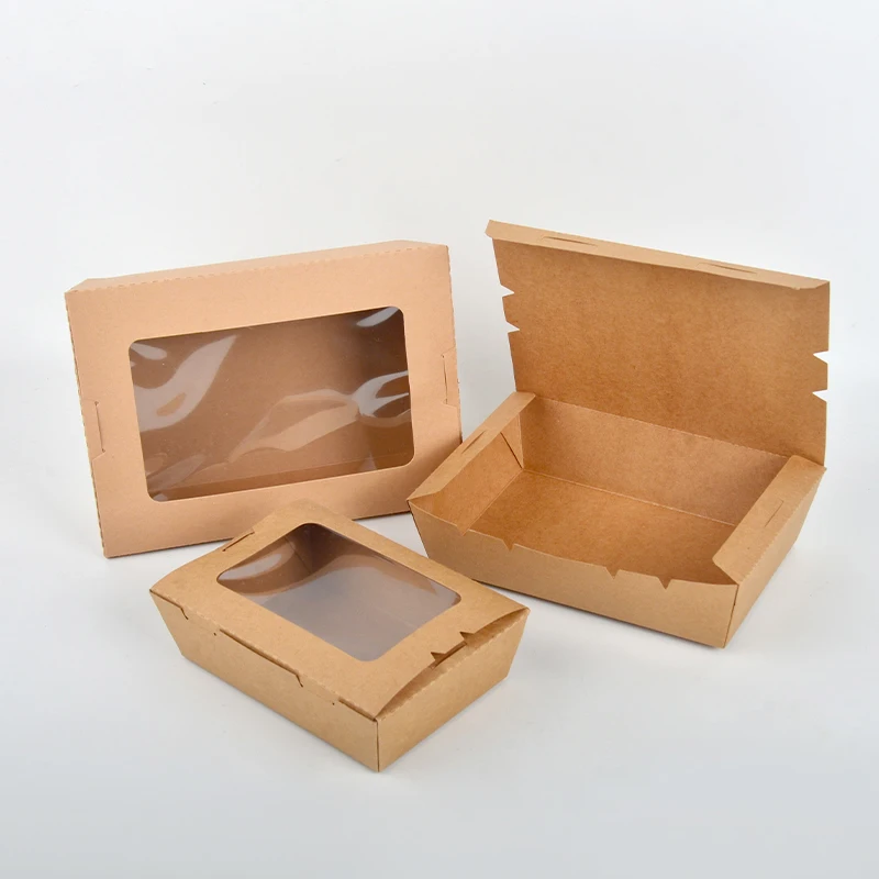 Wholesale Kraft Paper Food Box Salad Fruit Takeaway Box Lunch Packaging Box With PET PP Window - Image 3