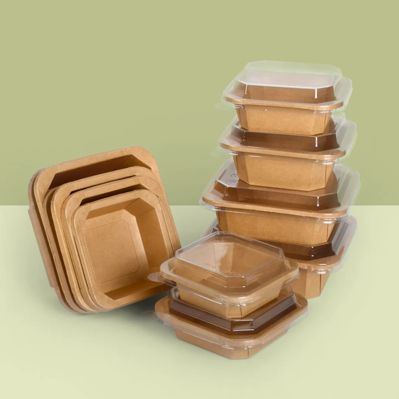 New Design Salad Rectangle Takeaway Kraft Paper 1200ml Octagonal Bowl Kraft Paper Bowls Food Packing Containers With Lid - Image 5